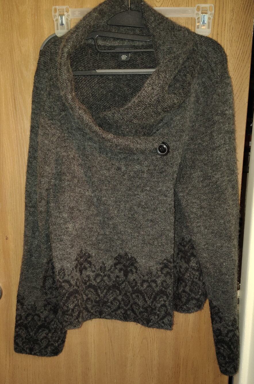 Adrienne Vittadini Wool Blend Cowl Neck Wrap Sweater Gray XL